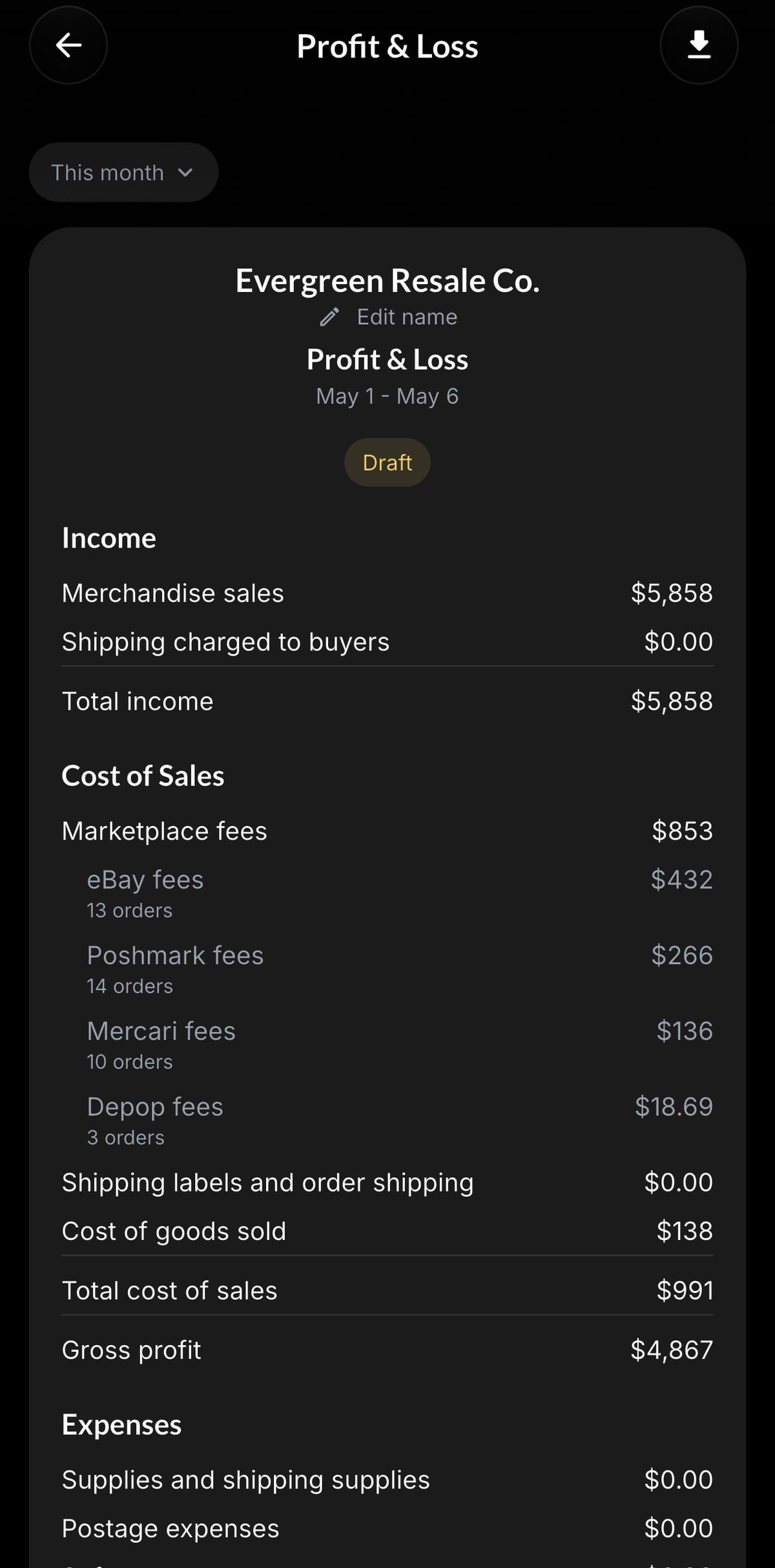 Resylr tax-ready reports screen for reseller receipt records